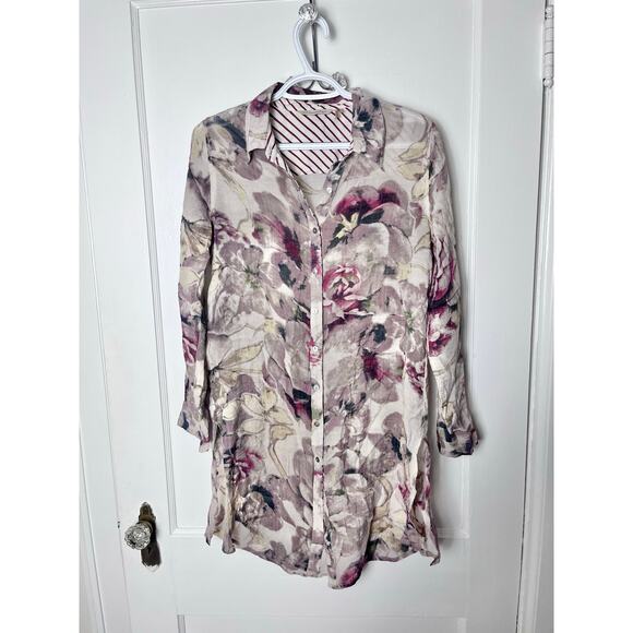 Soft Surroundings Floral Purple Western Long Sleeve Flowy Boho Tunic Top Small - Picture 1 of 7